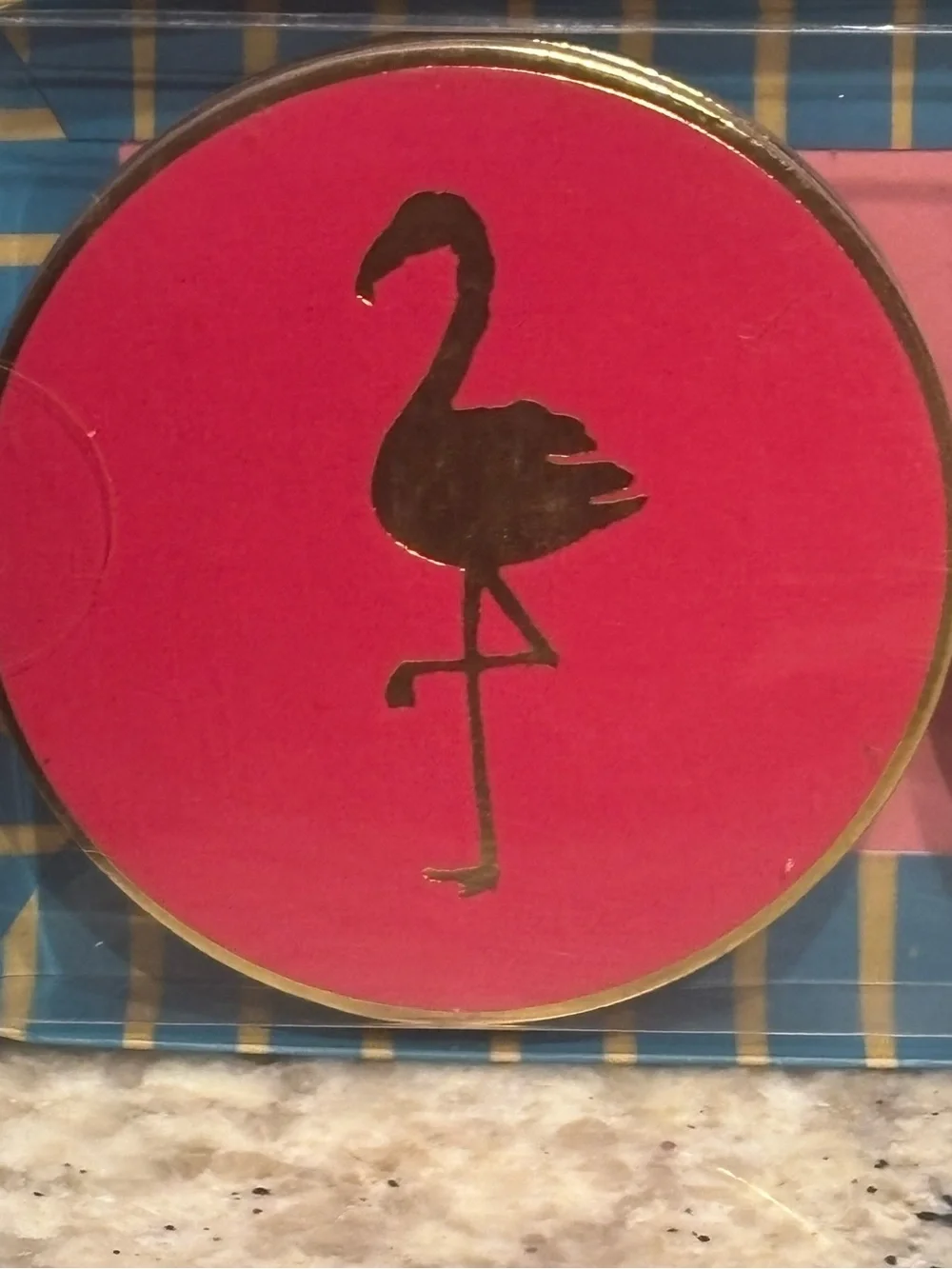 NIB Molly & Rex Tropical Flamingo Pineapple Palm Tree Coaster Set 12 Gold Foil